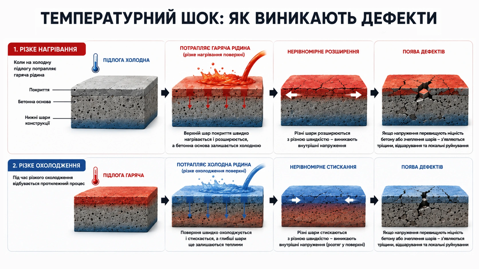 инфографика воздействия температурного шока на покрытие полов